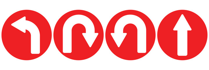 U turn arrow icon. Road traffic direction arrows flat set. Prohibitory Road Signs. Vector Icons. vector stock illustration.