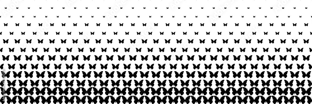 Aufkleber horizontal halftone of black butterfly design for pattern and background.