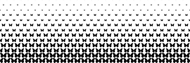 horizontal halftone of black butterfly design for pattern and background.