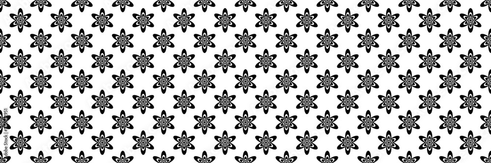 Poster horizontal seamless of black flower design for pattern and background.