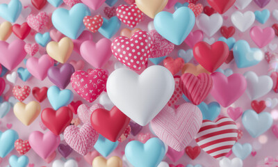 vibrant array of colorful hearts in various patterns and textures creates lively and romantic atmosphere, perfect for Valentine Day or love themed designs