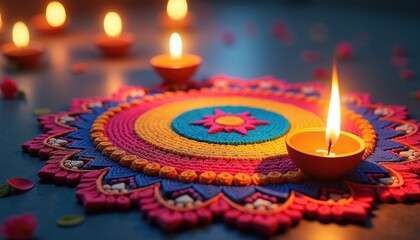 A bright and colorful wallpaper with rangoli, diyas, and 'Happy Makar Sankranti' at the center.
