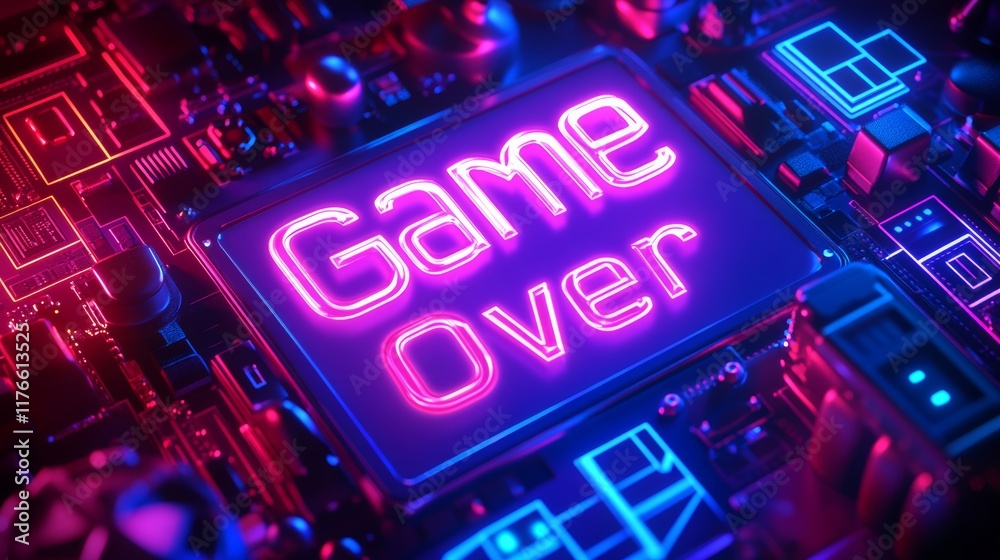 Fototapete abstract animation of game over text background.