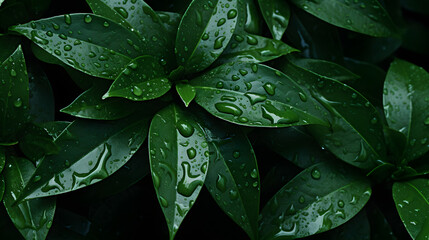 Fototapeta premium Digital green leaves and water drops background