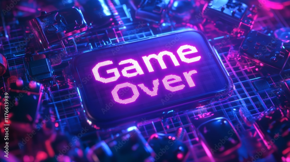 Fototapete abstract animation of game over text background.