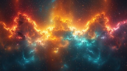 Abstract cosmic background with orange and blue nebulae and twinkling stars. AI generative. .
