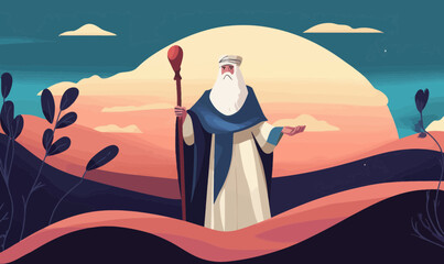 Happy Passover Banner with Moses Illustration in Minimalist Flat Vector Design