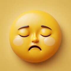Fototapeta premium A sleepy emoji face with half-closed eyes and a relaxed expression, conveying drowsiness or the desire to sleep in bright yellow tones.