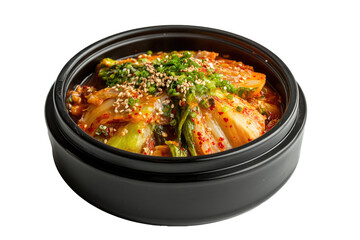 kimchi food in black bowl isolated on white or transparent background