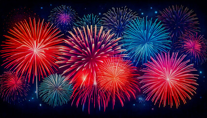 Colorful Fireworks Display,Vibrant fireworks light up the night sky with colorful bursts and dazzling sparkles.
