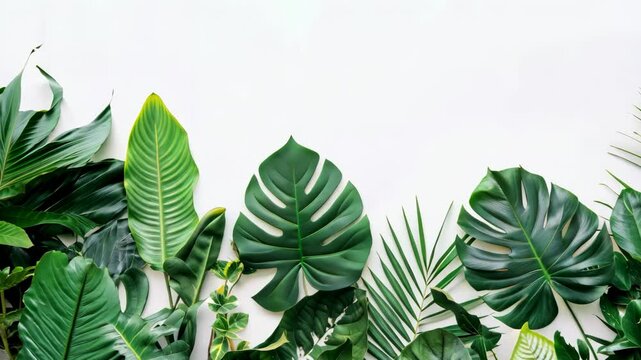 Tropical leaves creating a soothing natural border on a clean white background