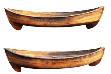 set of wooden boats isolated on white or transparent background