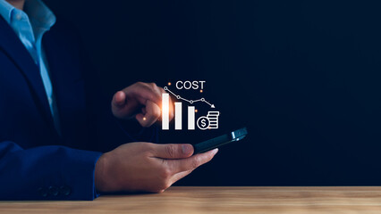 Cost reduction concept. save money, business strategy and invest management. Businessman with control cost reduction, cut budget