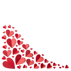 A visually appealing design featuring numerous red paper hearts in various sizes, creating a cascade effect in a corner.