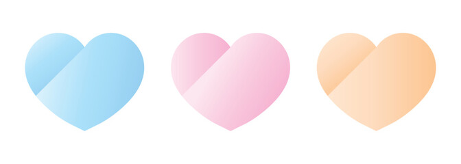 heart shape icon set. love symbol in soft pastel color. transparent png and vector illustration.