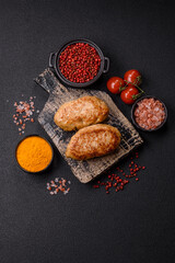 Delicious fresh fried minced fish cutlets with spices and herbs