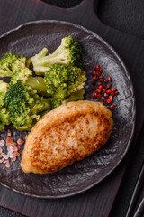 Delicious fresh green broccoli steamed in a ceramic plate