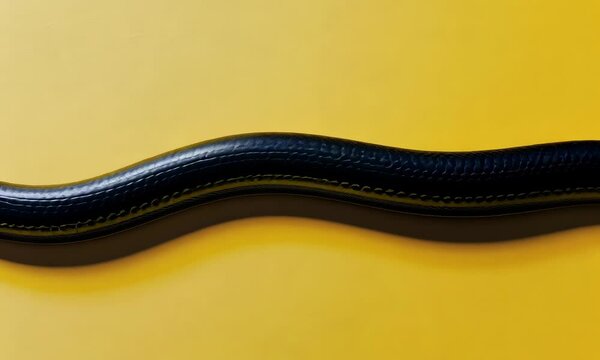 Black snake with shiny texture slithers on vibrant yellow background