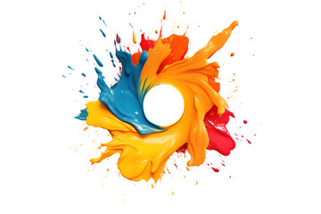 Circular colored brush stroke isolated on transparent background. Generative ai