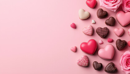 Delightful heart shaped chocolates and roses for Valentine Day