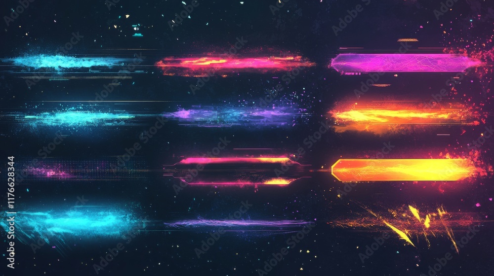 Fototapete modern technology banners collection in cyberpunk style. abstract sci-fi text boxes with glitch effe