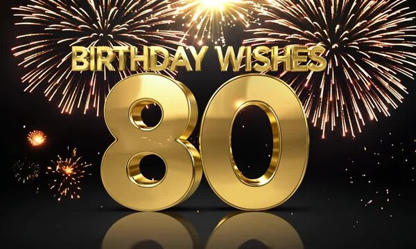  80th birthday celebration design with golden fireworks and sparkling lights. generative ai