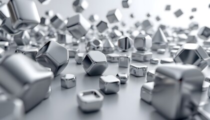 Obraz premium Abstract Composition of Metallic Shapes in a Spatial Environment with Reflection and Depth