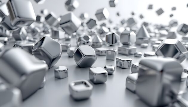 Abstract Composition of Metallic Shapes in a Spatial Environment with Reflection and Depth