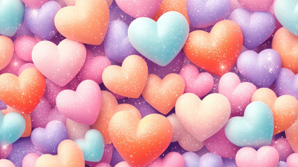 Fototapeta premium Colorful pastel hearts create vibrant and cheerful background design