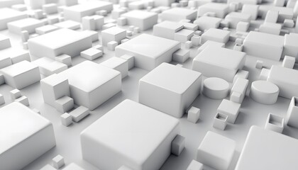 Abstract Geometric Shapes and Structures in a Minimalist White Landscape