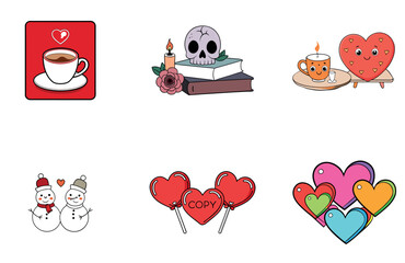 Valentine's Day Bundle - Cute Hearts, Colorful Art Collection Icons
