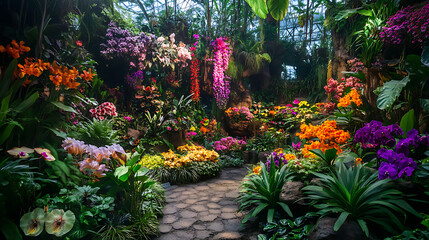 featuring a variety of plants and flowers displayed in a lush natural setting 