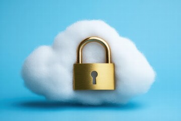 Secure Cloud Storage Concept with Lock and Cloud Icon on Blue Background