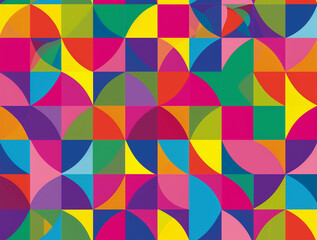 geometric graphic design, circle, triangle, line segment, pattern, vibrant color, seamless pattern.