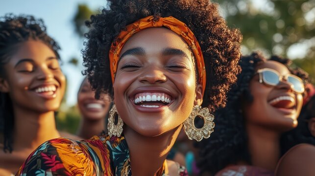 World Laughter Day: A group of friends laughing together in a sunny park