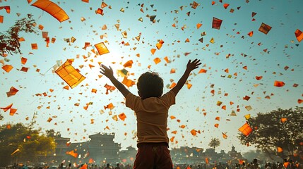 A spectacular display of vibrant kites soaring in joyous skies for Makar Sankranti