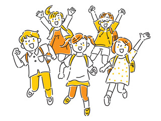 ランドセルを背負ってこちらに向かって走ってくる子どもたち