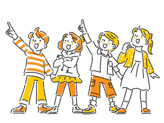 Naklejka premium 未来を目指し、空を見上げる4人の子どもたち