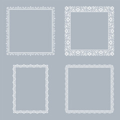 Set of decorative frames Elegant vector element for design in Eastern style, place for text. Floral gray and white borders. Lace illustration for invitations and greeting cards