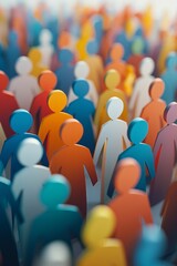 Fototapeta premium A group of colored paper figures of people, on a light background, minimalistic style