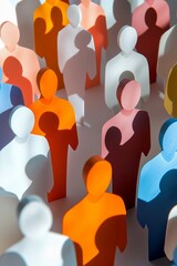 A group of colored paper figures of people, on a light background, minimalistic style