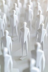 Obraz premium A group of white paper figures of people, on a light background, minimalistic style
