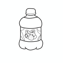 illustration drinking bottle with strawberry image signifies strawberry flavor coloring page . Coloring page for kids, coloring drink