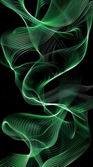 Digital technology green and black flowing lines poster background