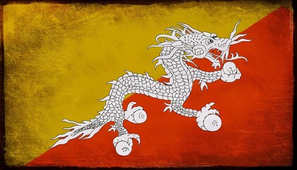 Old Vintage Bhutan Flag 