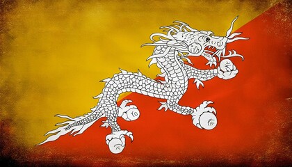 Old Vintage Bhutan Flag 