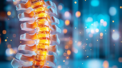 Fototapeta premium chiropractic and alignment concept .3D illustration of a human spine with glowing elements in a medical context.