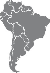 South America gray map silhouette design vector art illustration isolated on transparent background