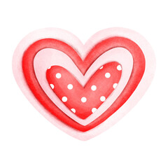 Watercolor painting of a red-pink heart for Valentine's Day, for decorating various events.