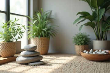 Fototapeta premium Tranquil Retreat - Designing a Serene Zen Corner in Your Home.